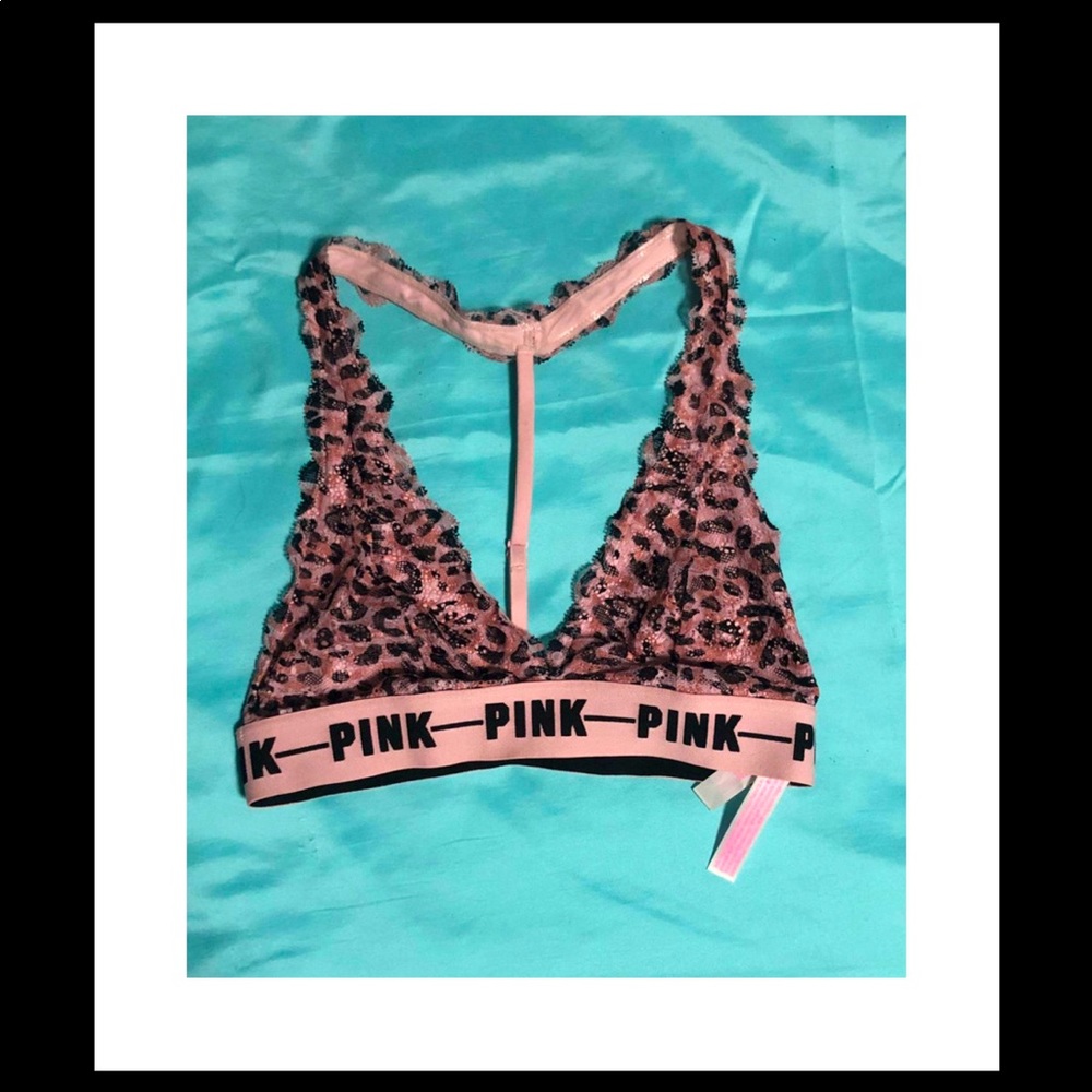 PINK lace cheetah print adjustable strap bralette
